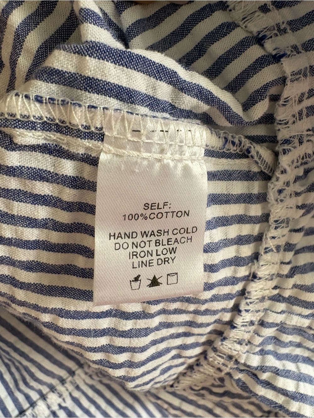 Ces Femme Blue White Striped Tiered Babydoll Top Large 100% Cotton Puff Sleeve - Picture 3 of 9